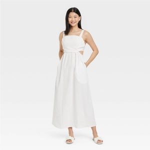 Women’s Sleeveless Ruched Side Cut Out Dress a new day White